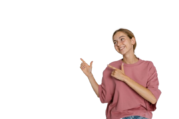 Friendly NetLayers representative pointing toward the contact information