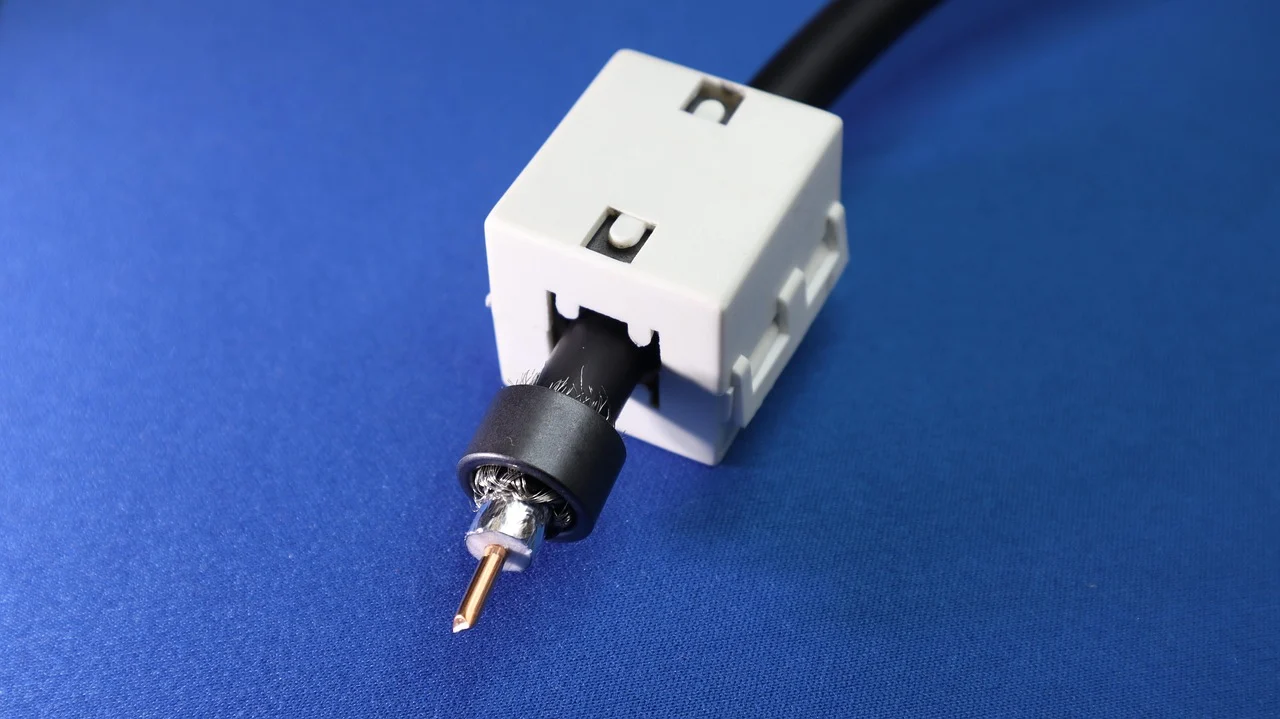 A coax cable and its connector, close up