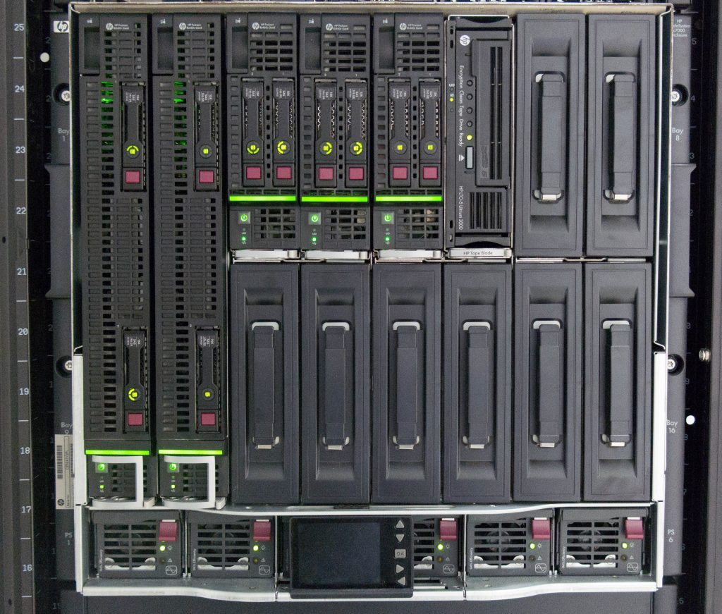 A blade server chassis with its blades and power supplies