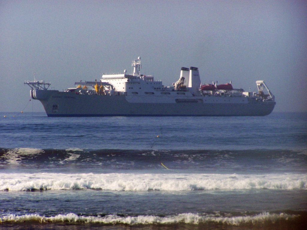 A cable ship at sea